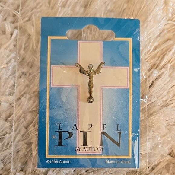 Autom Gold Cross Lapel Pin on card as is - Picture 1 of 10